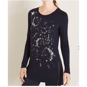 Chicos Constellation Zenenergy Celestial Tunic Top With Zip Accents Sz S